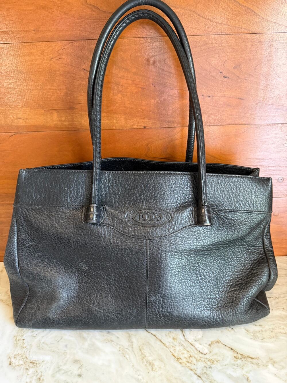 Tod's Pebbled Leather Top Handle Bag Satchel Black